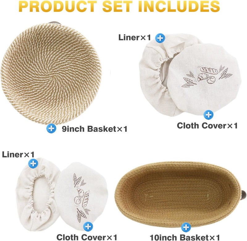 Nikkar Banneton Bread Proofing Basket Set of 2, 9 10 11 inches Round & Oval Cotton Rope Sourdough Bread Baking Supplies Proofing Bowls with Liners & Covers Gifts for Bakers Women Wife Mom - Image 5