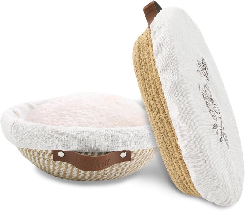 Nikkar Banneton Bread Proofing Basket Set of 2, 9 10 11 inches Round & Oval Cotton Rope Sourdough Bread Baking Supplies Proofing Bowls with Liners & Covers Gifts for Bakers Women Wife Mom - Image 1
