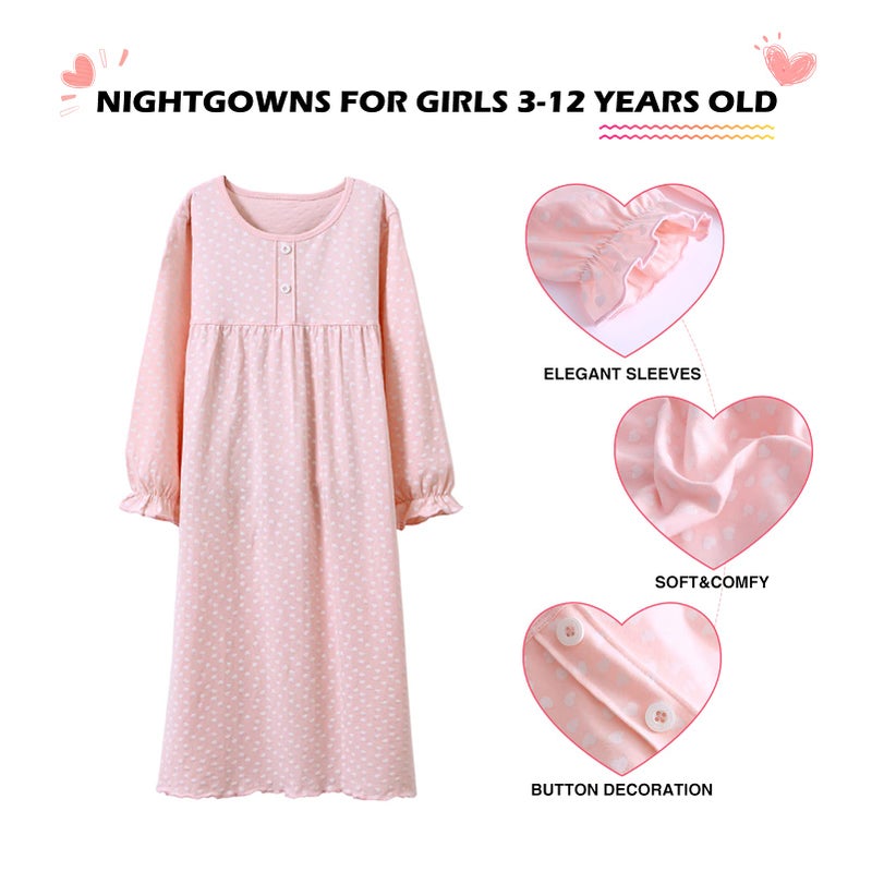 BANGSAUR Girls' Dress Set Cotton Sleepshirts, Heart Print Princess Daily Dress, 2-Pack Casual Dress Girl 3-12 Years - Image 2