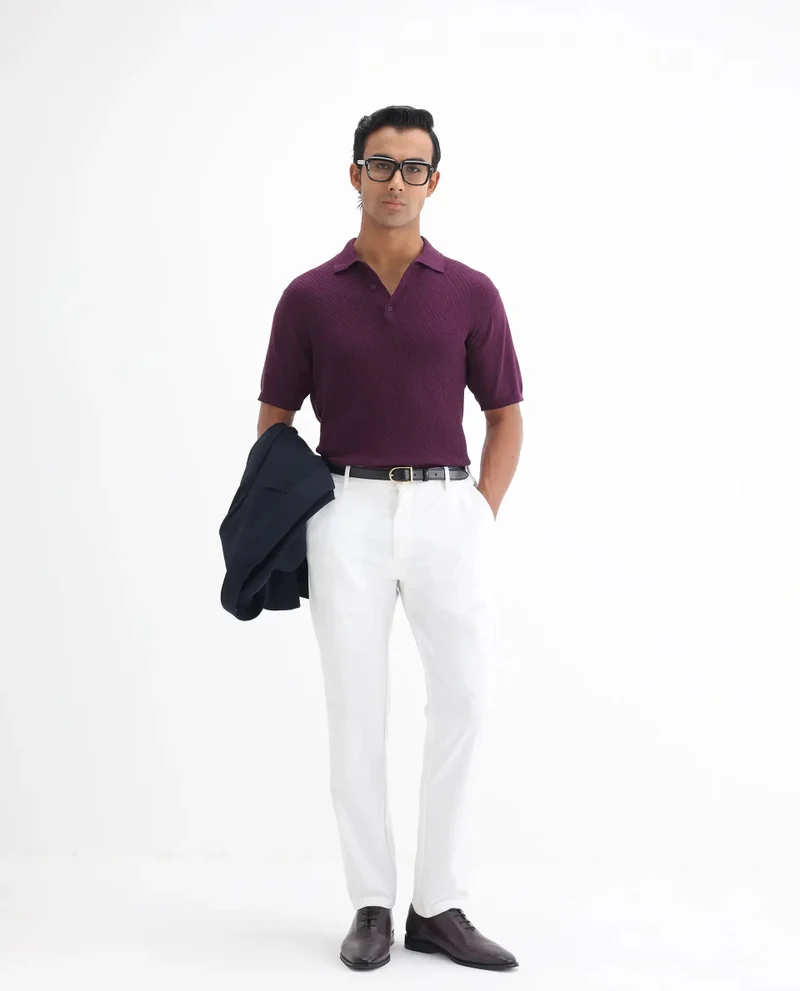 Rare Rabbit Men's Cable Knit Regular Fit Solid Polo