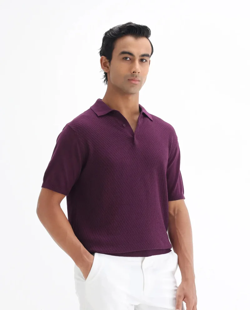 Rare Rabbit Men's Cable Knit Regular Fit Solid Polo