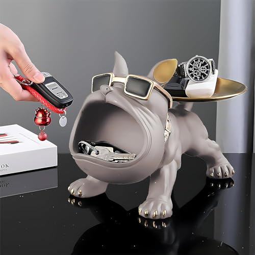 SkyKey Bulldog Storage Butler Sculpture| Handcrafted Resin Sculpture | Tray and Bowl Storage | Ideal for Keys, Jewelry, and Trinkets | Stylish Gift Option in Grey | Pack of 1 - Image 1