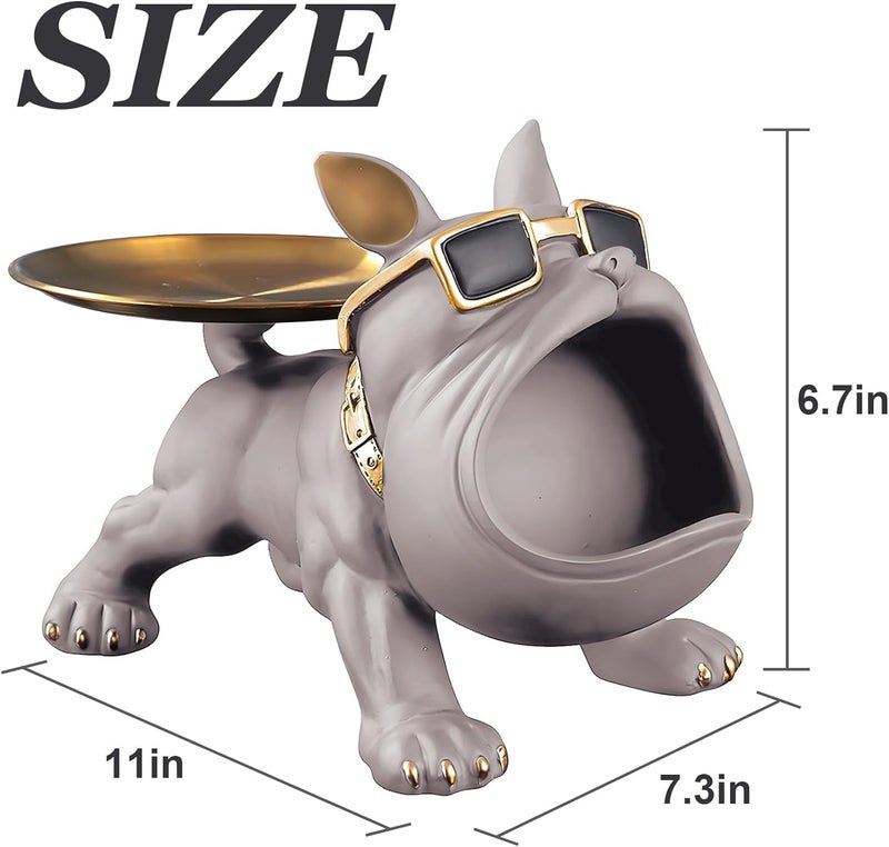 SkyKey Bulldog Storage Butler Sculpture| Handcrafted Resin Sculpture | Tray and Bowl Storage | Ideal for Keys, Jewelry, and Trinkets | Stylish Gift Option in Grey | Pack of 1 - Image 3