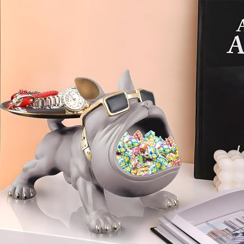 SkyKey Bulldog Storage Butler Sculpture| Handcrafted Resin Sculpture | Tray and Bowl Storage | Ideal for Keys, Jewelry, and Trinkets | Stylish Gift Option in Grey | Pack of 1 - Image 2