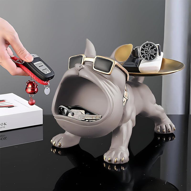 SkyKey Bulldog Storage Butler Sculpture| Handcrafted Resin Sculpture | Tray and Bowl Storage | Ideal for Keys, Jewelry, and Trinkets | Stylish Gift Option in Grey | Pack of 1 - Image 5