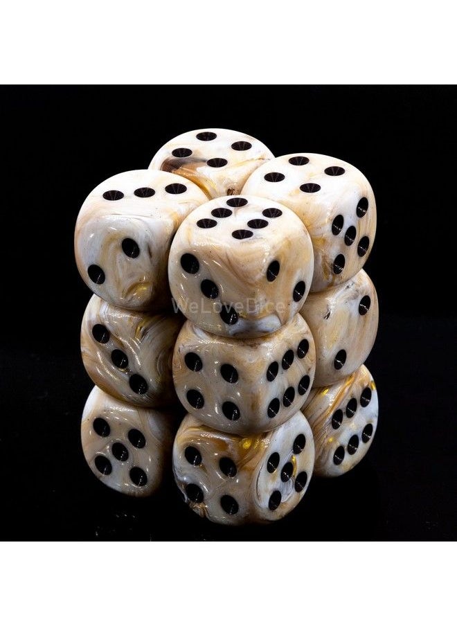 Dice D6 Sets: Marble Ivory With Black 16Mm Six Sided Die (12) Block Of Dice (1 Pack)