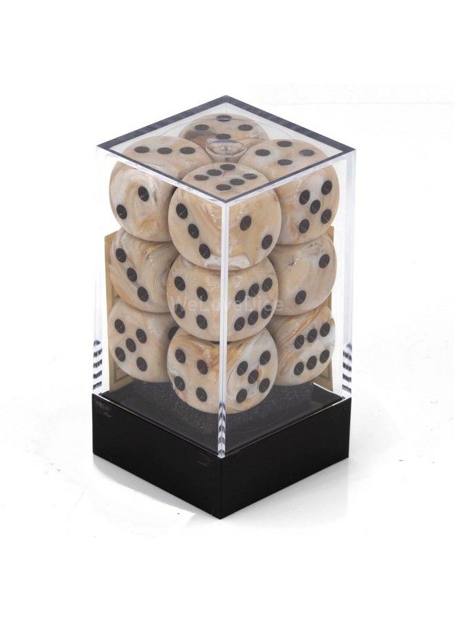 Dice D6 Sets: Marble Ivory With Black 16Mm Six Sided Die (12) Block Of Dice (1 Pack)