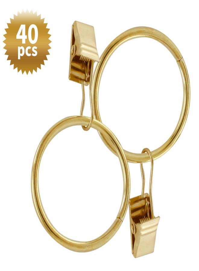BokWin Pack of 40 Gold Metal Curtain Rings with Clips,1.26 Inch Interior Dimaeter Drapery Rings,Rustproof Curtain Clips for Window Curtain Rod - Image 2
