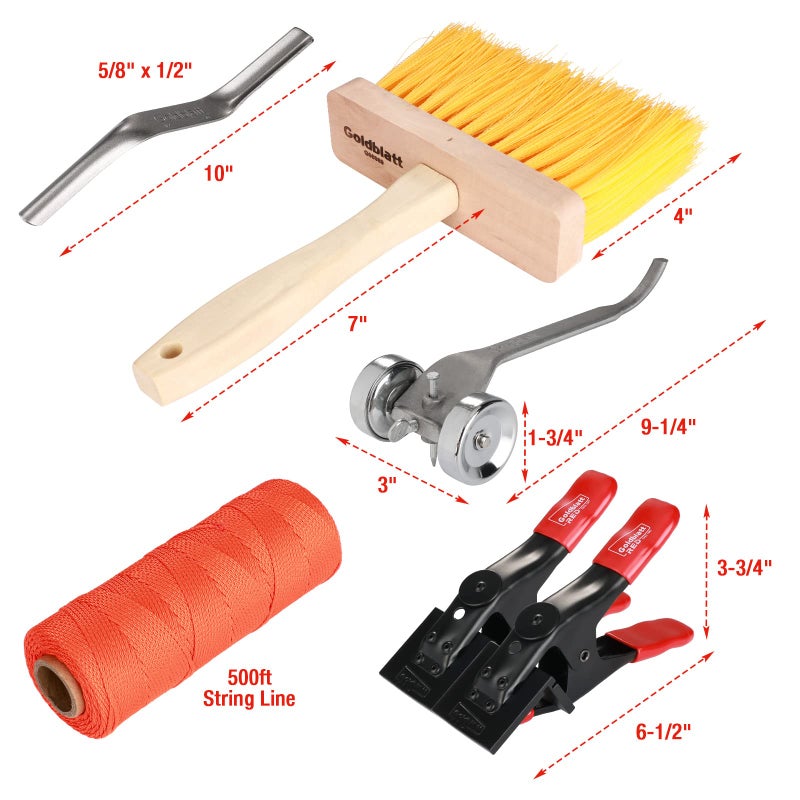 Goldblatt 12PC Masonry Hand Tool Set Organized in Tool Bag - Philadelphia/Pointing/Margin/Tuck Pointing Trowel, Skate Wheel Joint Raker, Convex Brick Jointer, String Line & Jag-clamp, Masonry Brush - Image 3