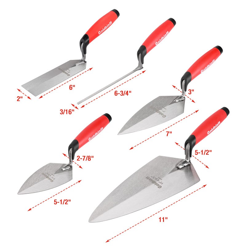 Goldblatt 12PC Masonry Hand Tool Set Organized in Tool Bag - Philadelphia/Pointing/Margin/Tuck Pointing Trowel, Skate Wheel Joint Raker, Convex Brick Jointer, String Line & Jag-clamp, Masonry Brush - Image 2