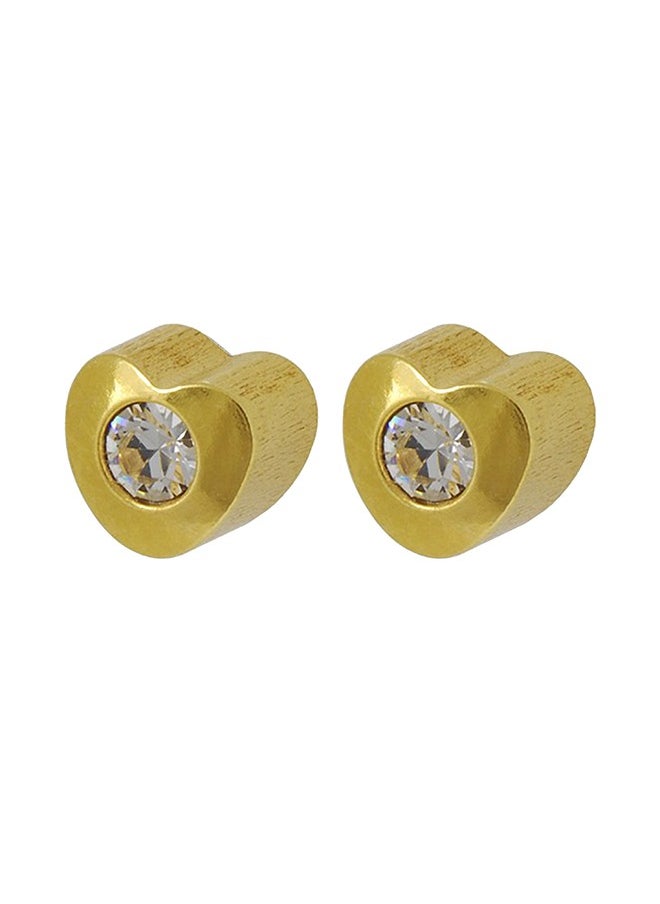Studex - 3MM Heart-Lite With Crystal 24K Pure Gold Plated Ear Studs - Image 1