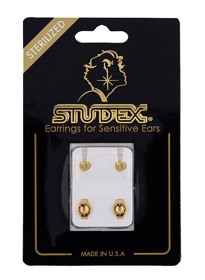 Studex - 3MM Heart-Lite With Crystal 24K Pure Gold Plated Ear Studs - Image 1