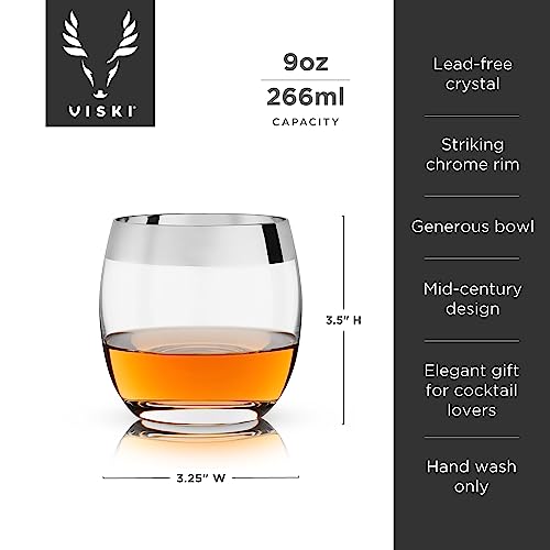 Viski Irving Chrome Rim Crystal Lowball Tumblers Set of 2 - Premium Crystal Clear Cocktail Glass Gold Rimmed Glassware, Stylish Lowball Whiskey Glass Gift Set, 9 oz - Image 3