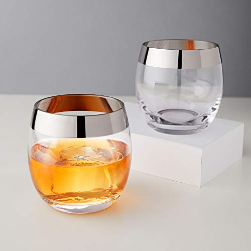Viski Irving Chrome Rim Crystal Lowball Tumblers Set of 2 - Premium Crystal Clear Cocktail Glass Gold Rimmed Glassware, Stylish Lowball Whiskey Glass Gift Set, 9 oz - Image 4