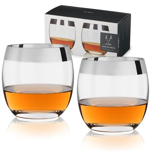 Viski Irving Chrome Rim Crystal Lowball Tumblers Set of 2 - Premium Crystal Clear Cocktail Glass Gold Rimmed Glassware, Stylish Lowball Whiskey Glass Gift Set, 9 oz - Image 1