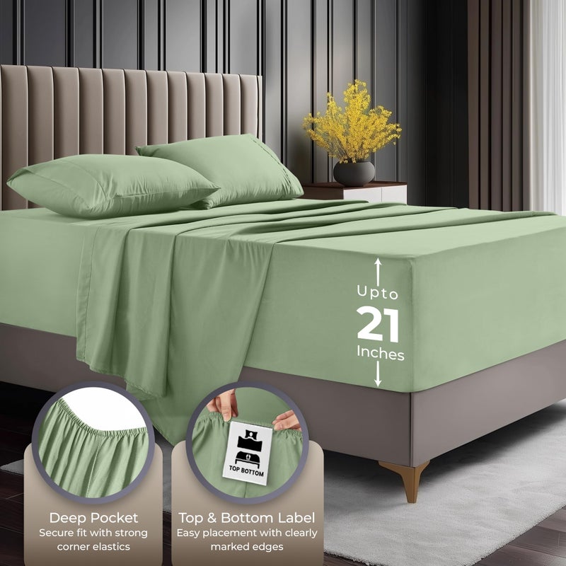 Utopia Bedding Deep Pocket Queen Sheet Set - Fits Mattresses Up to 21 inches - Cooling, Soft & Breathable - Oeko-TEX 4 Piece Bed Sheets (Sage) - Image 5