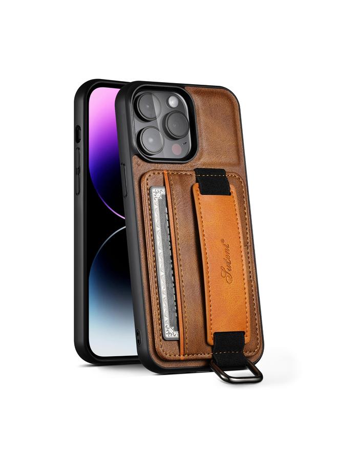 Suteni Case For iPhone 12 Pro Max H13 Card Wallet Wrist Strap Holder PU Phone Case - Image 1
