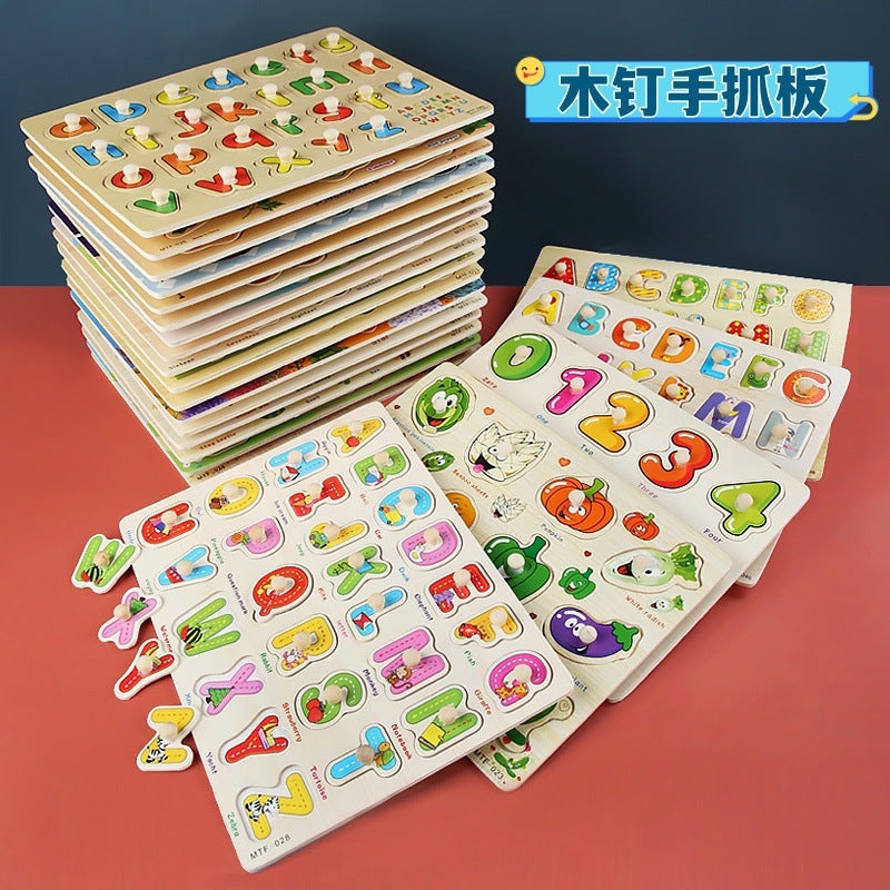 Wooden Hand Grab Board Montessori Puzzle English Alphanumeric Three-Dimensional Puzzle Wooden Children'S Toys - Image 2
