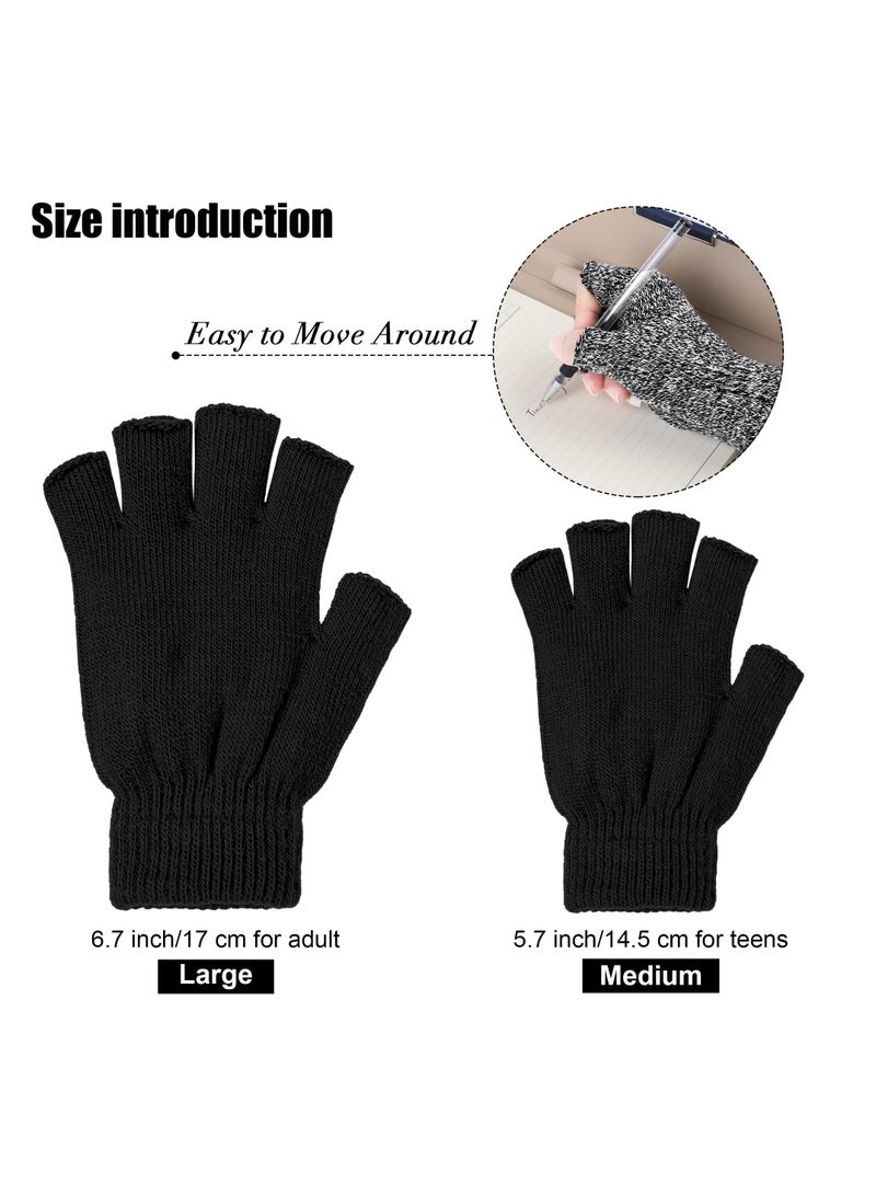 2 Pairs Unisex Warm Half Finger Gloves, Winter Fingerless Gloves (L for Adults) - Image 2