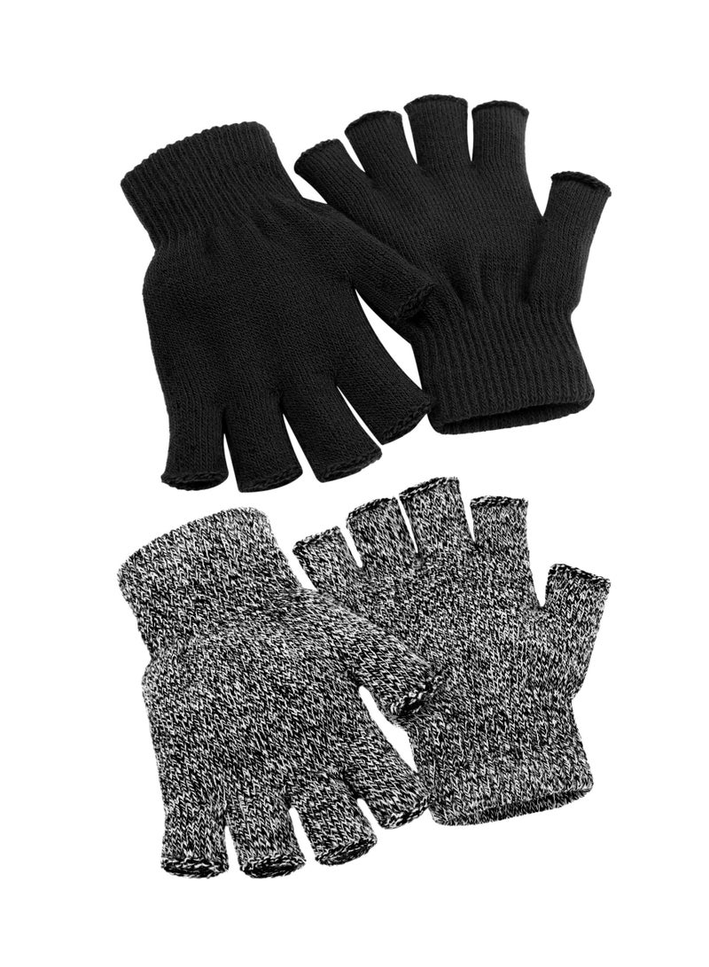 2 Pairs Unisex Warm Half Finger Gloves, Winter Fingerless Gloves (L for Adults) - Image 1