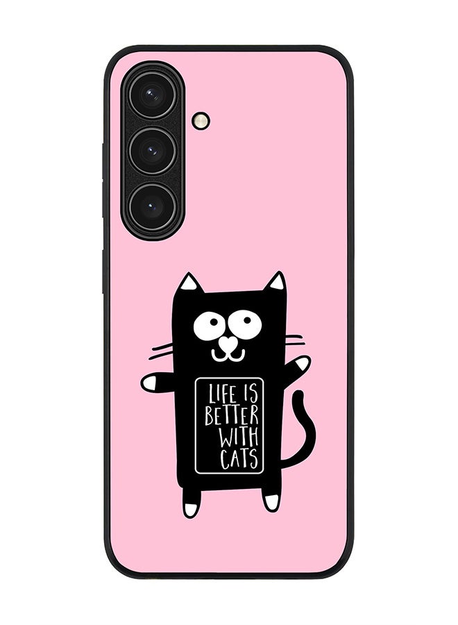 Stylizedd Rugged Black edge case for Samsung Galaxy S24 FE, Slim fit Soft Case Flexible Anti Drop TPU Gel Thin Cover -  Life is better with cats - Image 1