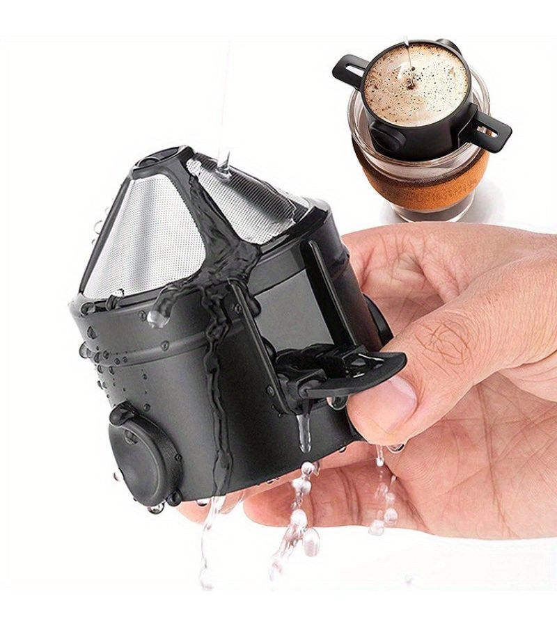 Black 304 Stainless Steel Portable Foldable Coffee Filter for Hand Pour Over Brewing Home Travel - Image 4