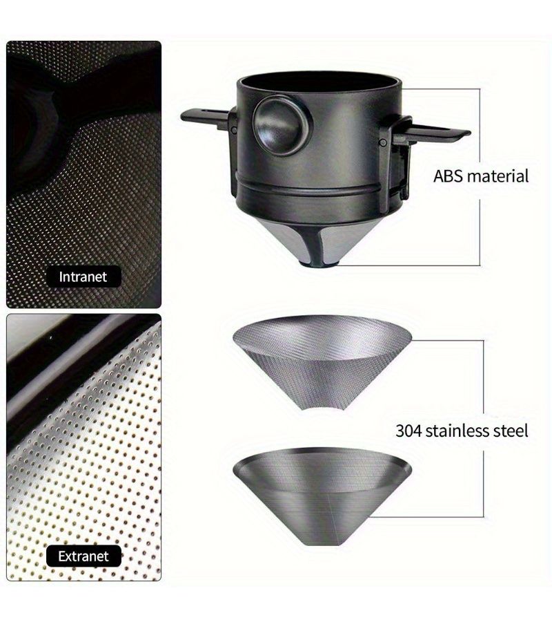Black 304 Stainless Steel Portable Foldable Coffee Filter for Hand Pour Over Brewing Home Travel - Image 3