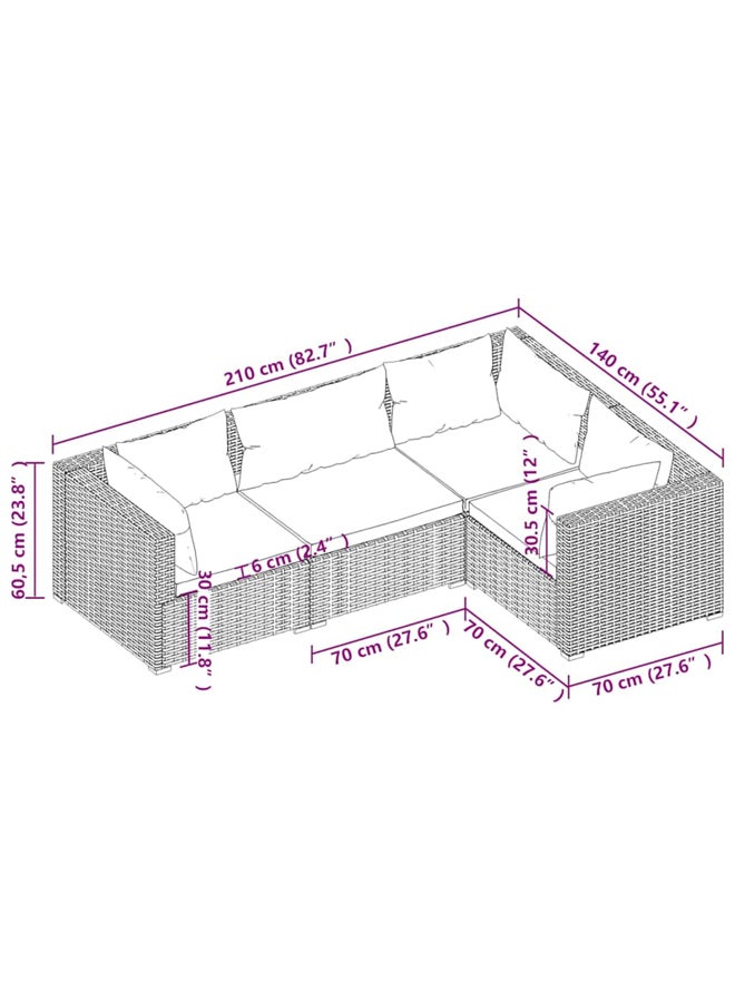 فيداكسل طقم جلسة حديقة 4 قطع مع وسائد بولي روطان رمادي 3101677 - Image 3