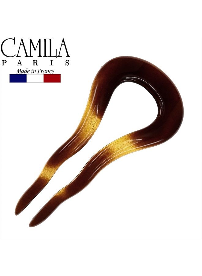 CAMILA Paris CP2639 French Twist Stick Clip Pins, Tortoise Shell, Wavy Hair Pin U-Shaped Hair Fork for Girls Spiral Updo, Fashion Flexible Durable Styling Hair Accessories for Women, Made in France - Image 2