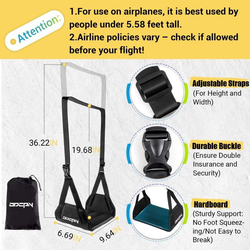 ODCPN 2-Pack Foot Hammock for Plane Travel, No Collapse Thickened Bamboo Airplane Foot Rest with Extended Adjustment Strap, Portable Desk Foot Hammock to Relax Your Feet, Foot Sling Travel Essentials(Black) - Image 2