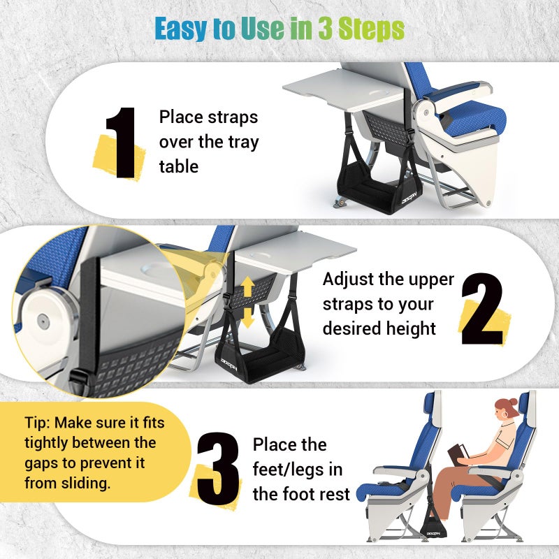 ODCPN 2-Pack Foot Hammock for Plane Travel, No Collapse Thickened Bamboo Airplane Foot Rest with Extended Adjustment Strap, Portable Desk Foot Hammock to Relax Your Feet, Foot Sling Travel Essentials(Black) - Image 5