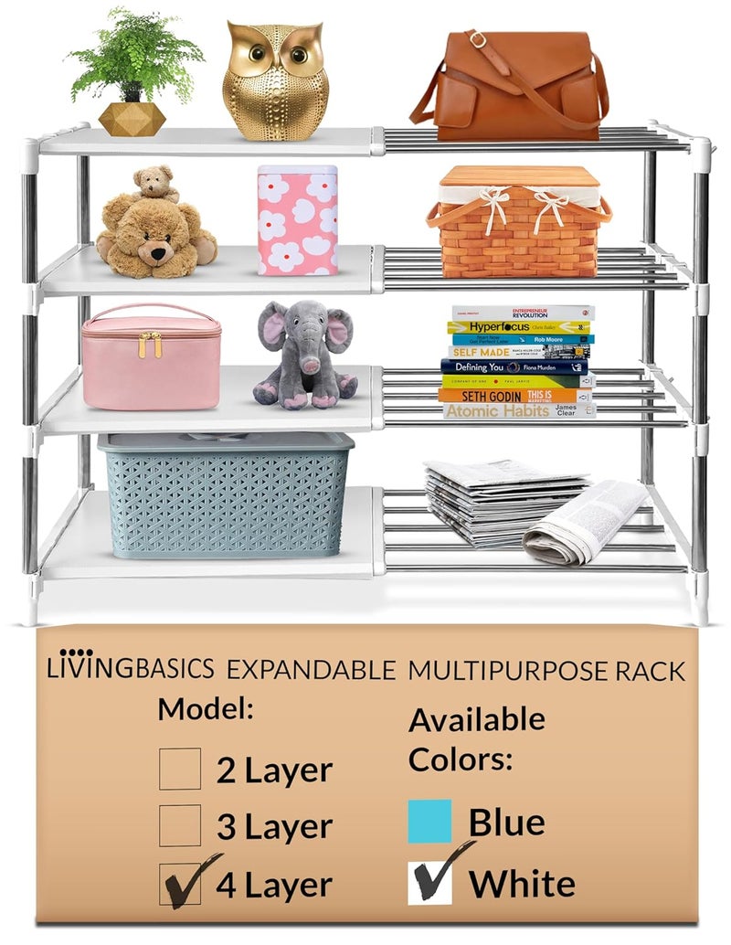 LIVINGBASICS Multipurpose Storage Rack for KitchenClothesBookshelfShoes Stand 4 Layer White MultiPurpose Rack
