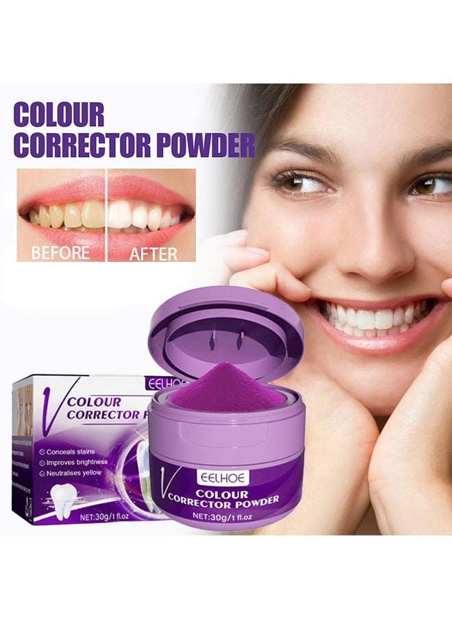 إيلهو بودرة مصحح اللون ، بودرة تفتيح بنفسجي - تخفي البقع ، بدون حساسية - مسحوق تبييض معجون أسنان آمن للمينا للقهوة والشاي والطعام والنبيذ وبقع التبغ.30 جم - Image 1