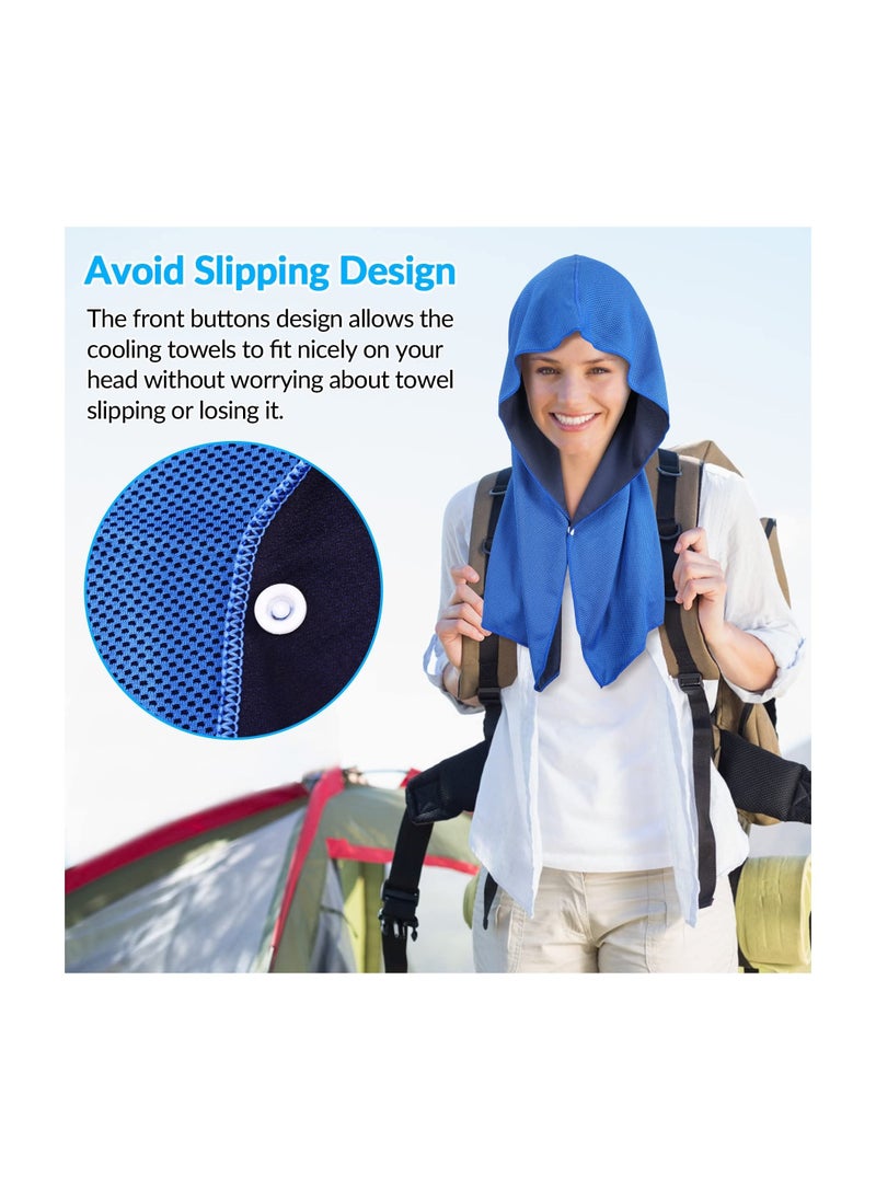 Cooling Hoodie Towels for Hot Weather - UPF 50+ Sun Protection for Head & Neck, Instant Cool Sweat Rags for Gym, Running, Beach & Theme Parks (25"x12") - 2 Pack (Black & Royal Blue)  - Image 4