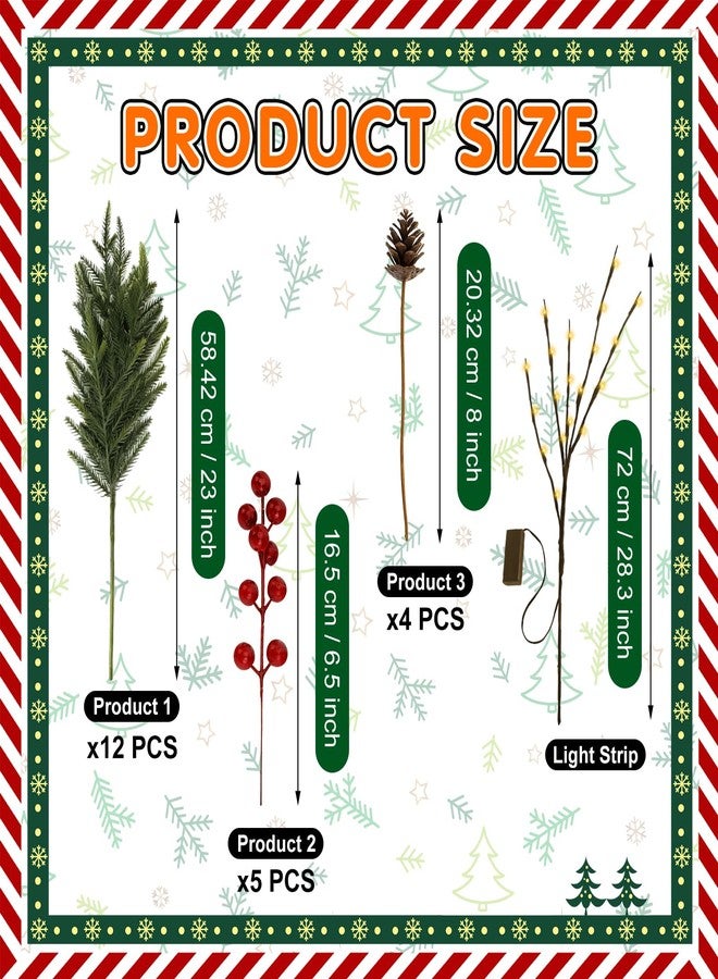 NAYODEUS 22Pcs 23inch Christmas Norfolk Pine Branches, with a Branch stem lamp. Artificial Green Norfolk Pine Branch Plume, Suitable for DIY Handmade Wreaths and Home Decoration(with Light Strip). - Image 2