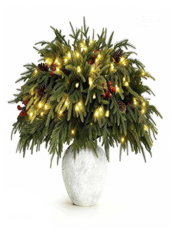 NAYODEUS 22Pcs 23inch Christmas Norfolk Pine Branches, with a Branch stem lamp. Artificial Green Norfolk Pine Branch Plume, Suitable for DIY Handmade Wreaths and Home Decoration(with Light Strip). - Image 1