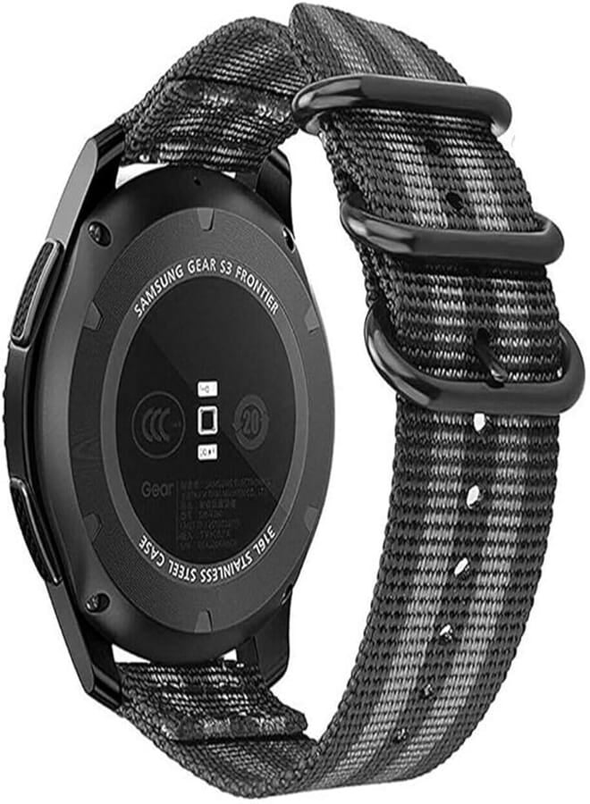 O Ozone O Ozone Woven Nylon Strap Compatible with Galaxy Watch 3 41mm / Active 2 / Galaxy Watch 42mm / Huawei Watch GT 2 42mm Replacement Wristband Adjustable Sports Band - Black with Grey Stripes