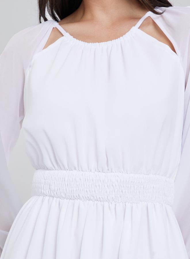 Styli White Chiffon Smocked Waist Midi Dress - Image 4