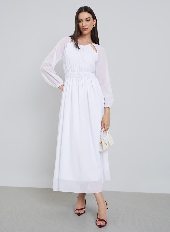 Styli White Chiffon Smocked Waist Midi Dress - Image 2
