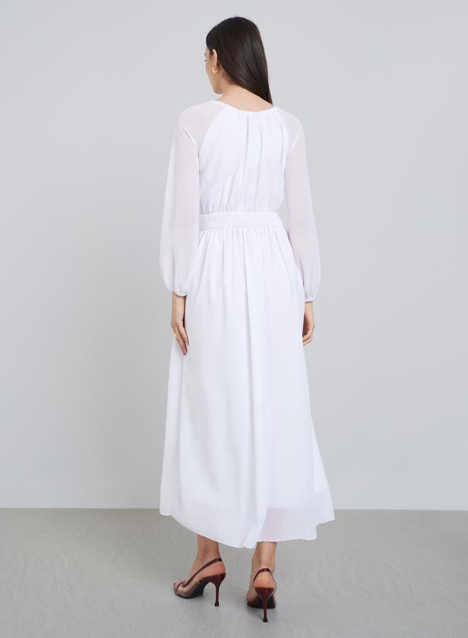 Styli White Chiffon Smocked Waist Midi Dress - Image 5