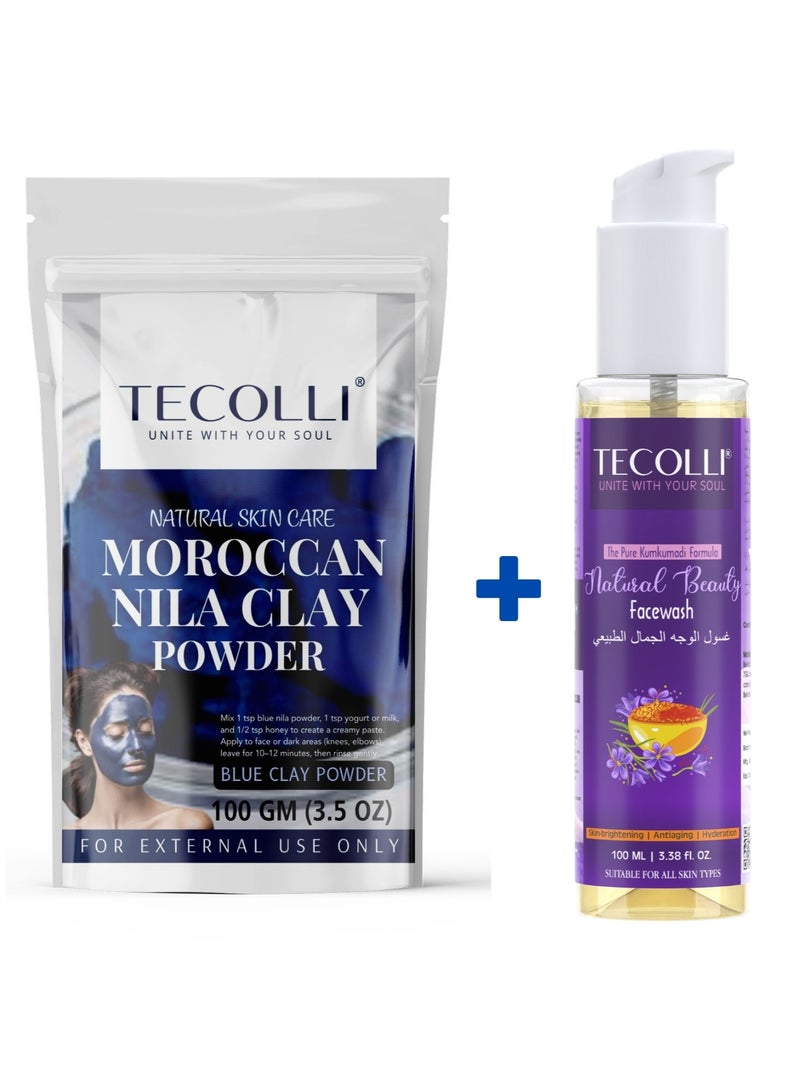 Tecolli® Moroccan Nila Powder(100G) & Natural Beauty Facewash Combo Pack – Skin Brightening & Deep Cleansing Care - Image 1