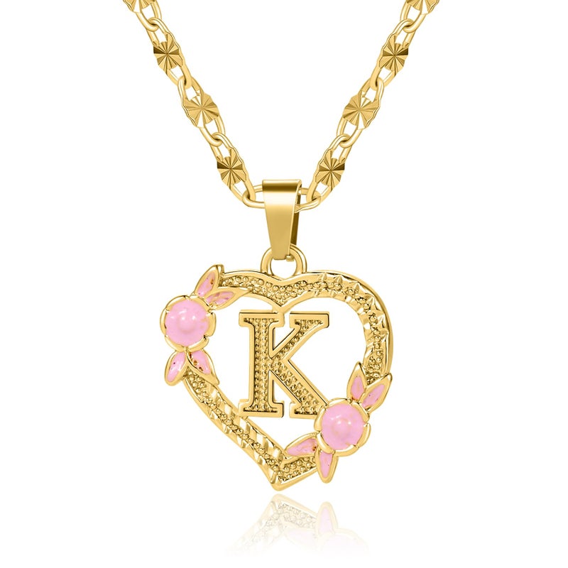 Qitian Initial Heart Necklace for Women Heart Gold Letter K Name Alphabet Pendant Necklace for women Gift - Image 1