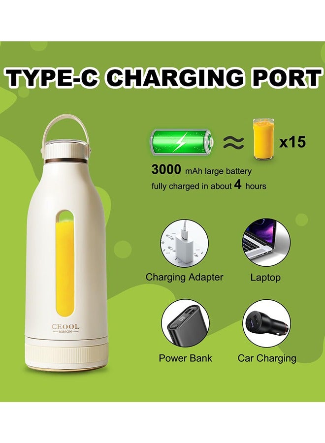 Ceool Personal Blender for Smoothies, 4 Blade Portable Blender, USB Rechargeable with Handle, 400ml Large Capacity, Portable Juicer Cup for Sports, Travel, Home, Gym - Image 4