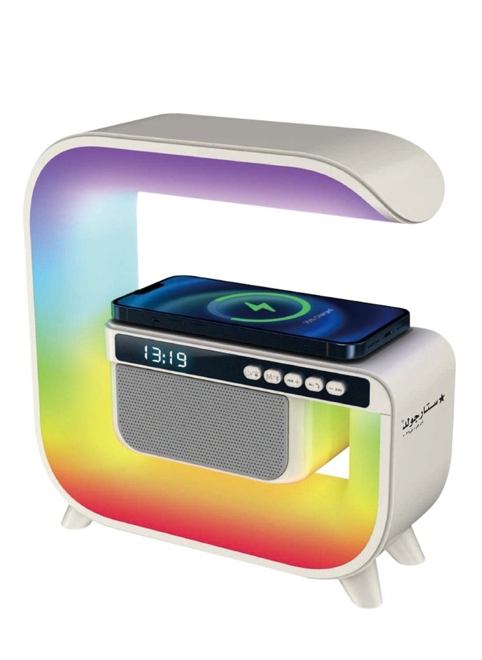 Stargold Wireless Charging Speaker, 25W Bluetooth Speaker, Alarm Clock, Wireless Charging Pad, 7-Color LED Night Light, 2000mAh Battery, Music Ringtones, Touch Control, and USB-C Fast Charging  - Image 1