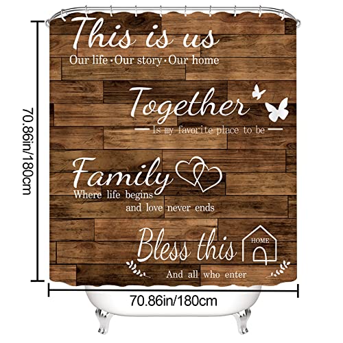 juwute 4Pcs Family Shower Curtain Sets with Non-Slip Rugs, Toilet Lid Cover and Bath Mat, Brown Home Bathroom Decor Set Accessories Waterproof Shower Curtains with 12 Hooks, 72 x 72 Inch - Image 3