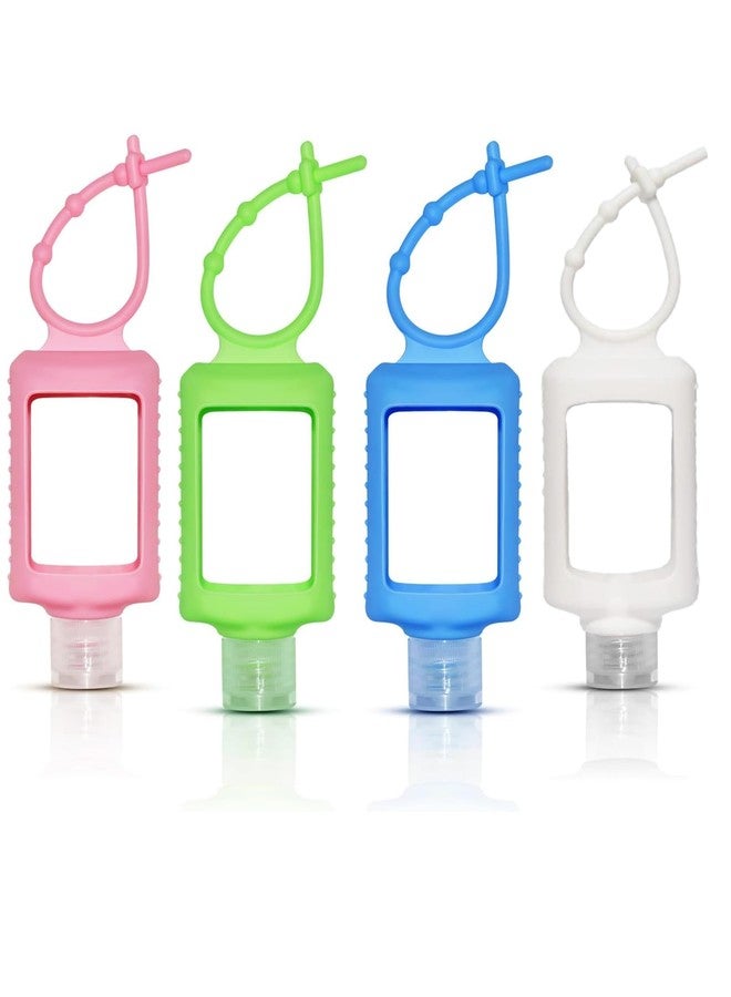 حامل معقم للحقائب مكون من 4 قطع، سلسلة مفاتيح معقم، غطاء سيليكون لزجاجة التوزيع، زجاجات ضغط مانعة للتسرب بحجم مناسب للسفر، والنادي الرياضي، والأنشطة الخارجية (زجاجة فارغة) - Image 1