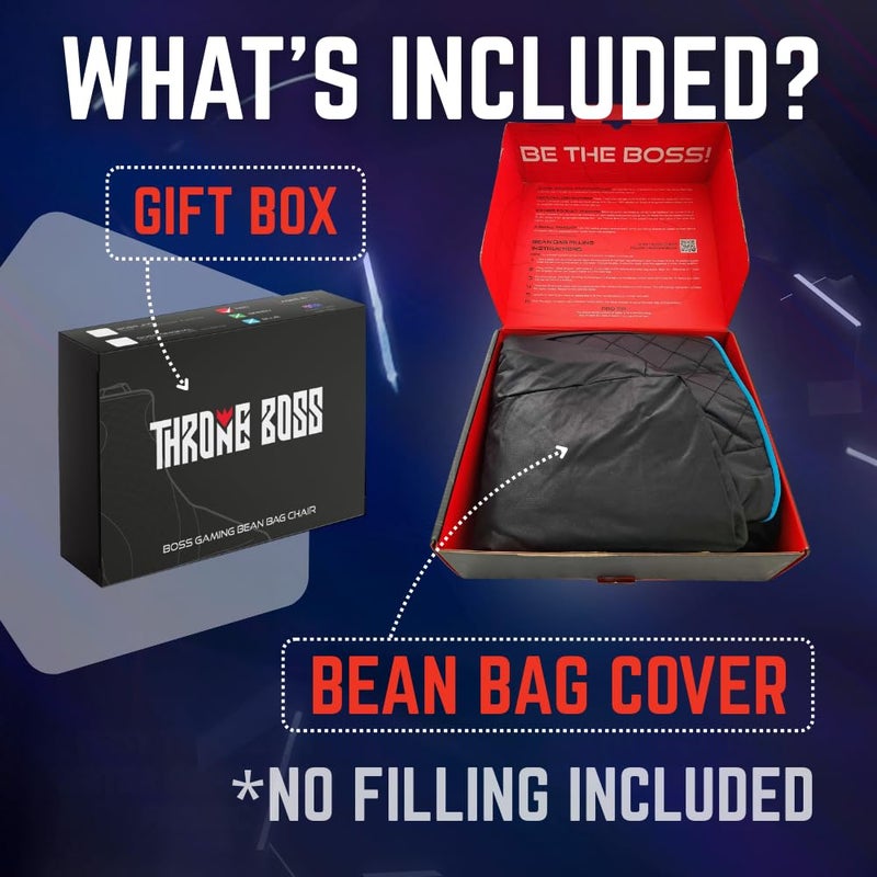 Throne Boss Gaming Bean Bag Chair Cover for Kids with High Back, Red â€“ Floor Gaming Chair Cover, Easy to Clean Fabric, Large Side Pockets, Headphone Hanger, Requires 200 Liters Polystyrene Beans - Image 2