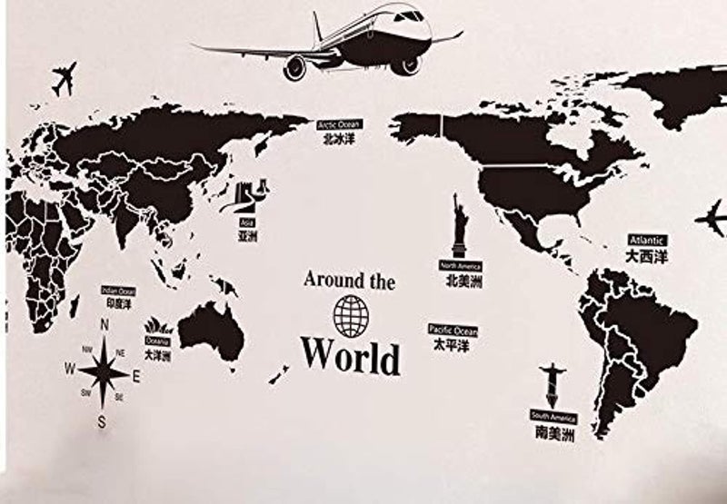 Wall Sticker Global Travel World Map Sticker, Wall Decal Home Art Decor