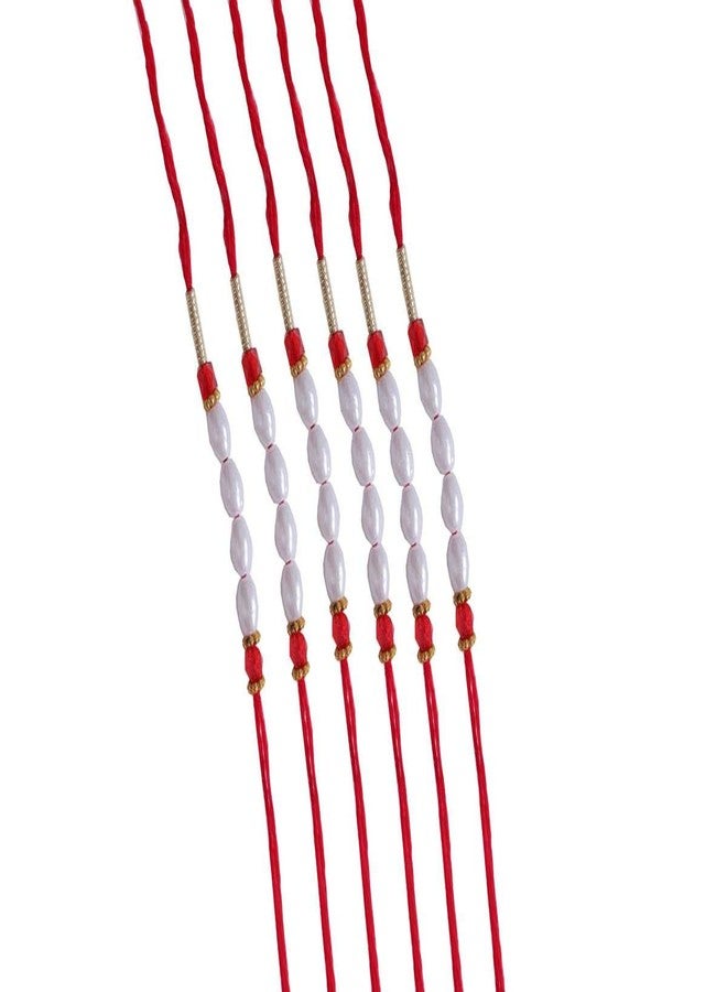 Suninow Designer White Beads Thread Rakhi (Pack of 6)