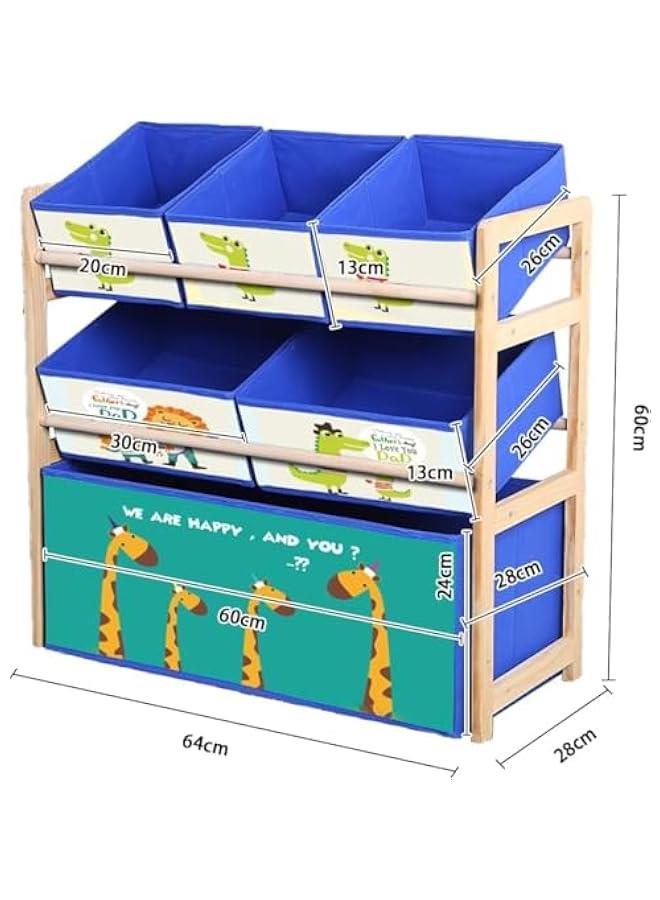HOOKOR 3-Layer Solid Wood Toy Storage Cabinet with Bookshelf, for Kids' Playroom Essentials, with 6 Detachable Storage Bins Extra Large Capacity for Playroom, Nursery and Kids Room (Monkey) - Image 2